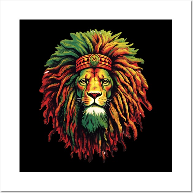 Jamaica Flag with Rasta Color Lion, Jamaican Pride Wall Art by alzo